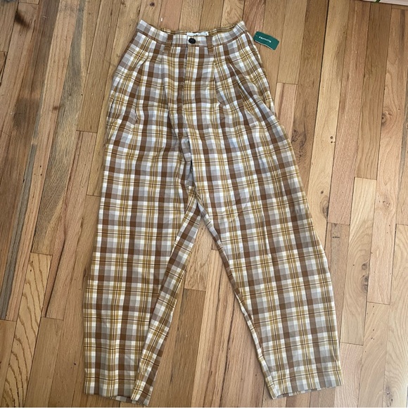 Simons Plaid Baggy Mustard Yellow Trousers - size S - brand new - Picture 1 of 3
